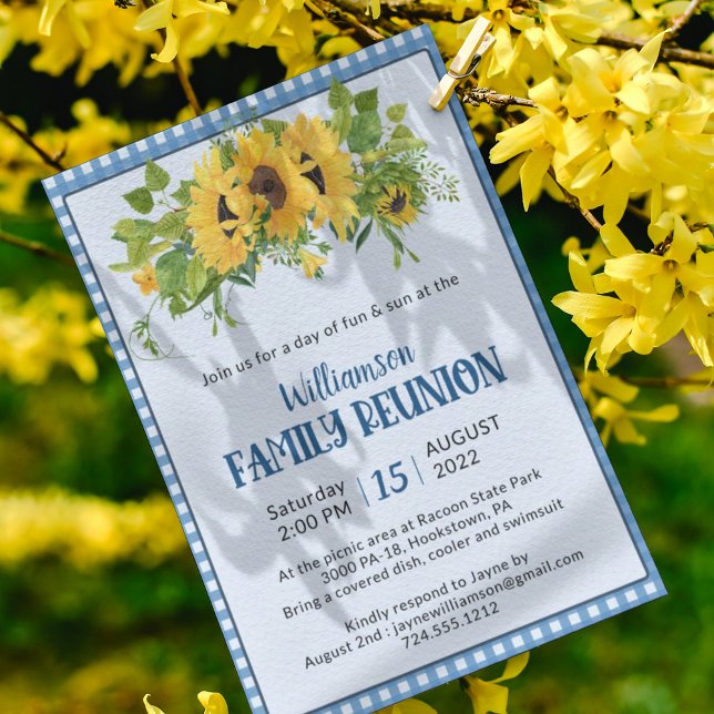 Invitación Gingham Sunflowers Rustic Family Reunion (Subido por el creador)