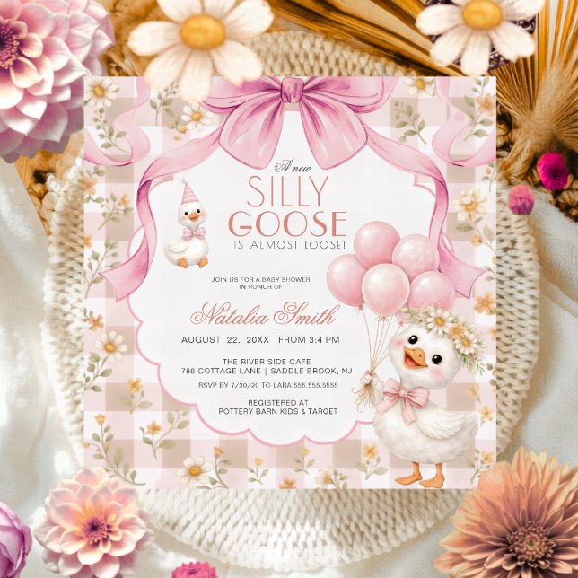 Invitación Gingham Todo en Uno Loco Ganso de Lazo Baby Shower (Subido por el creador)
