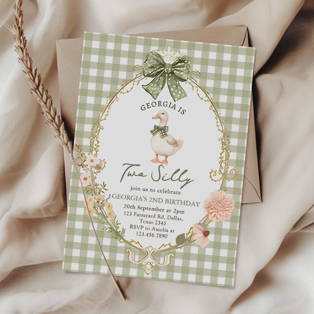Invitación Gingham Two Silly Goose 2nd Birthday Invitation (Subido por el creador)