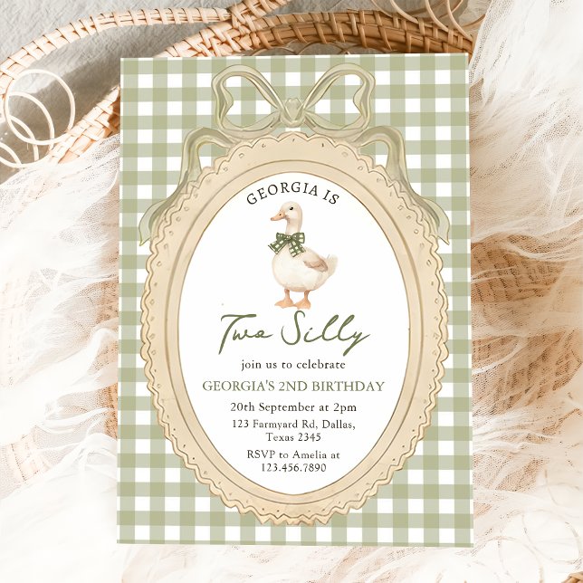 Invitación Gingham Two Silly Goose 2nd Birthday Invitation (Subido por el creador)