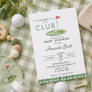 Invitación Gingham Verde Nuevo En El Club De Golf  Ducha De B