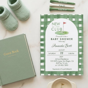 Invitación Gingham Verde Nuevo En El Club De Golf  Fiesta De 