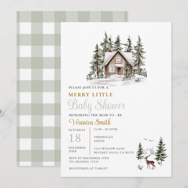 Invitación Gingham Verde Salvia Un Alegre Cumple de Bebé (Anverso / Reverso)