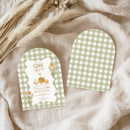 Invitación Gingham Verde Silly Goose 1er Cumpleaños