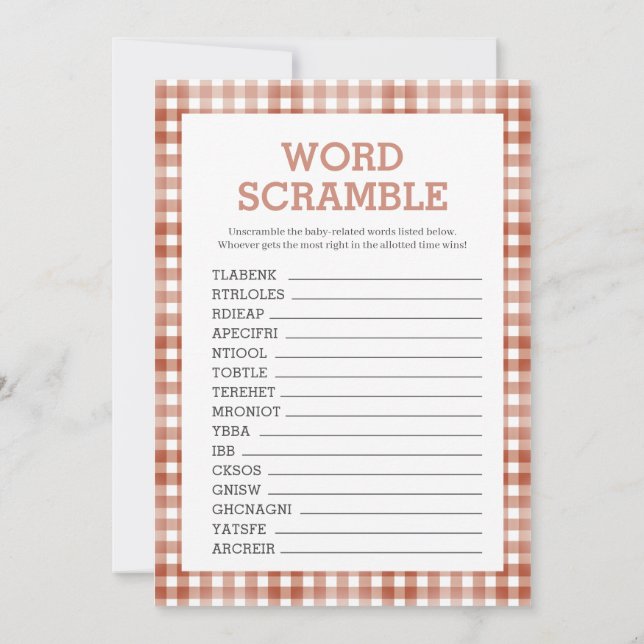 Invitación Gingham Watercolor Baby Shower Game Card (Reverso)