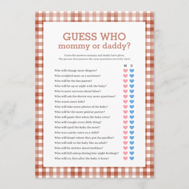 Invitación Gingham Watercolor Baby Shower Games Card (Anverso)