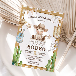 Invitación Gingham Wild West Mi primer rodeo Cowboy Cumpleaño
