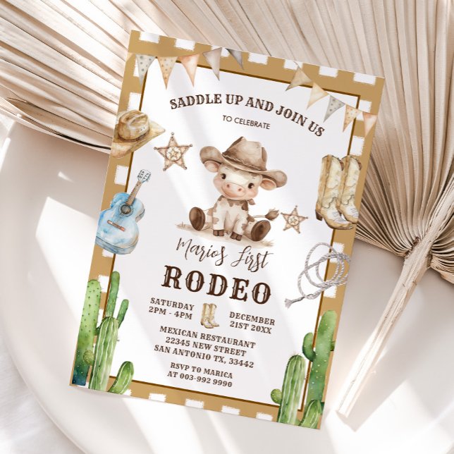 Invitación Gingham Wild West Mi primer rodeo Cowboy Cumpleaño (Subido por el creador)