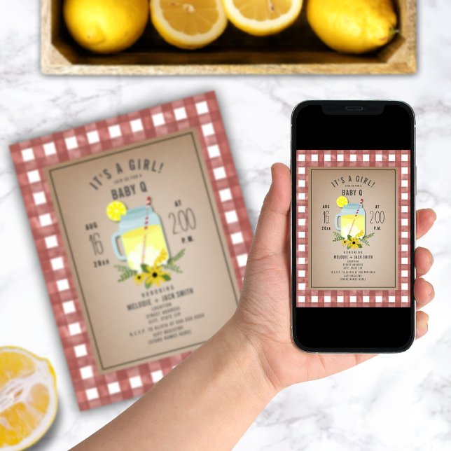 Invitación Gingham Wildflower Lemonade Baby Q Baby Shower (Subido por el creador)