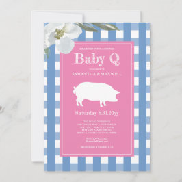 Invitación Gingham y Pig Baby Q Baby Shower