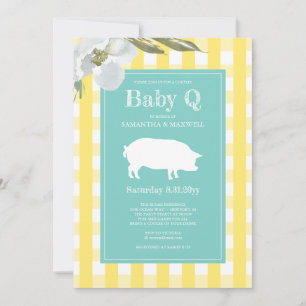 Invitación Gingham y Pig Baby Q Baby Shower