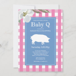 Invitación Gingham y Pig Baby Q Baby Shower