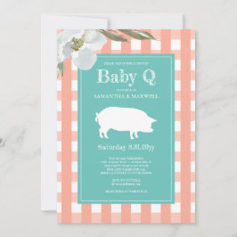 Invitación Gingham y Pig Baby Q Baby Shower