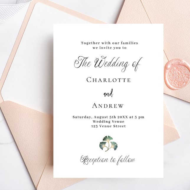 Invitación ginkgo de vegetación boda deja lujo simple (Subido por el creador)