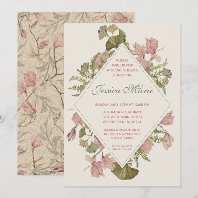 Invitación Ginkgo Watercolor Floral Bridal Shower (Anverso / Reverso)
