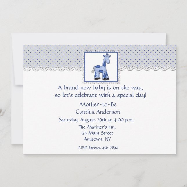 Invitación Girafa azul de Baby Shower Boy (Anverso)