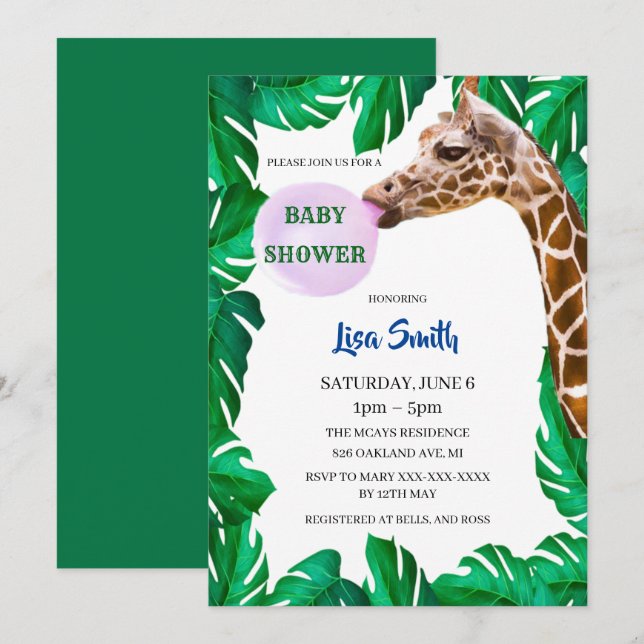 Invitación Girafa caprichosa de Baby Shower de burbuja (Anverso / Reverso)