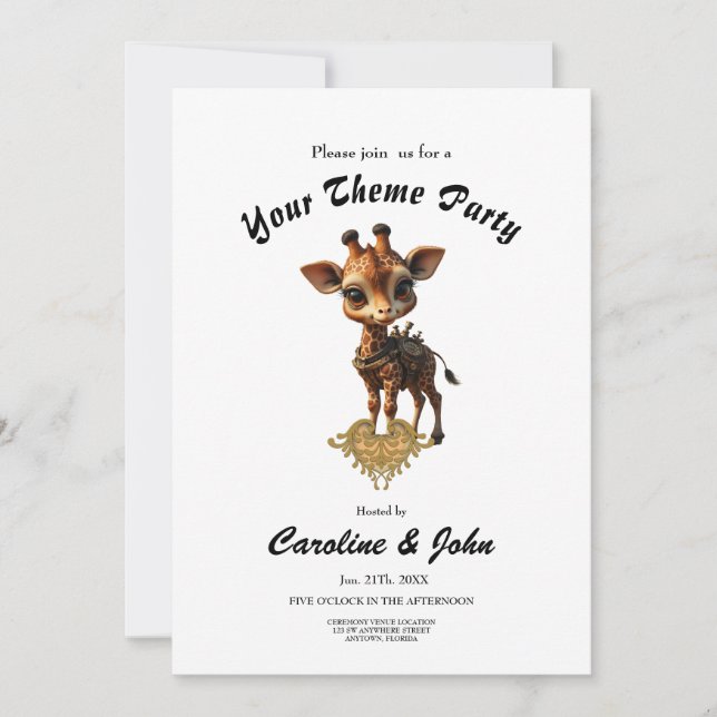 Invitación Girafa de bebé en steampunk-personalizado (Anverso)