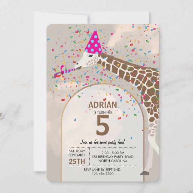 Invitación Girafa de fiesta de Safari Animales Fiesta de Cump (Anverso)