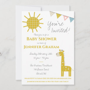 Invitación Girafa de oro, género neutral, Baby Shower