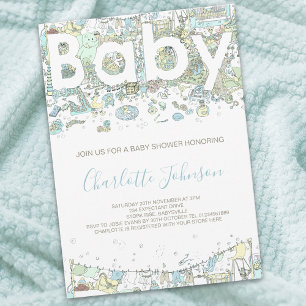 Invitación Girafa del oso elefante Watercolor Azul