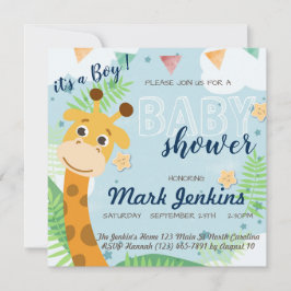 Invitación Girafa hermosa diversión Baby Boy Shower