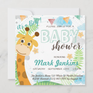 Invitación Girafa hermosa niña niña brillante Baby Shower