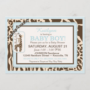 Invitación Girafa para la impresión de animales y Baby Shower