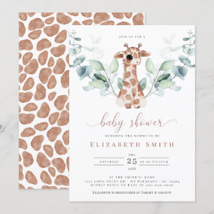 Invitación Girafa Safari Eucalyptus Watercolor Baby Shower