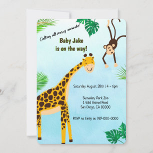 Invitación Girafa y Mono Safari o Fiesta de Animales del Zool
