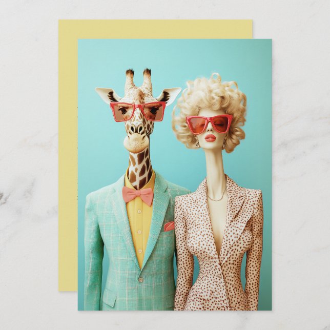 Invitación Girafa y mujer de estilo (Anverso / Reverso)