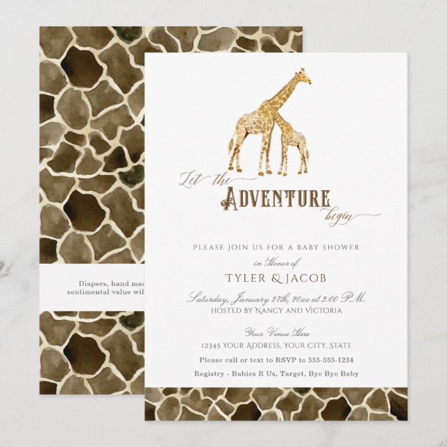 Invitación Girafas acuáticas Safari Adventure Baby Shower (Anverso / Reverso)