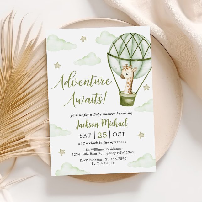 Invitación Girafat Hot Air Balloon Green Boy Baby Shower (Subido por el creador)
