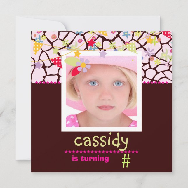 Invitación Giraff + Foto Floral / Fiesta personalizado invita (Anverso)