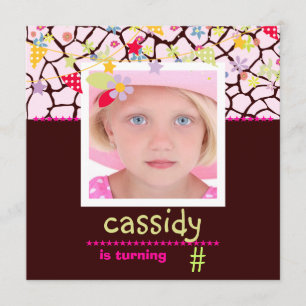 Invitación Giraff + Foto Floral / Fiesta personalizado invita