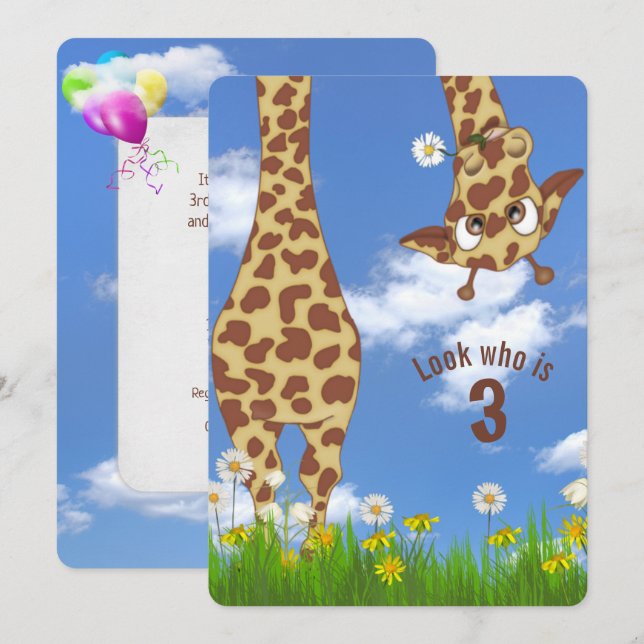 Invitación Giraffe 3.ª Fiesta de cumpleaños (Anverso / Reverso)