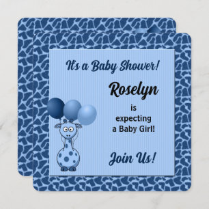 Invitación Giraffe azul para los niños Baby Shower