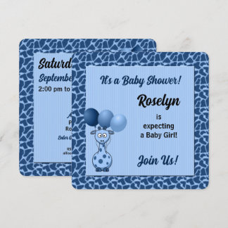 Invitación Giraffe azul para los niños Baby Shower