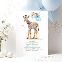 Giraffe Baby Cute Brown y Blue Baby Shower