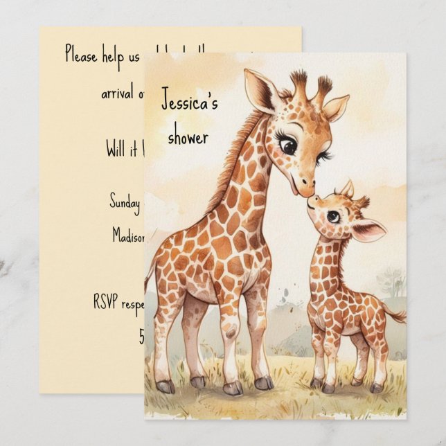 Invitación Giraffe Baby Digital Download Invitation (Anverso / Reverso)