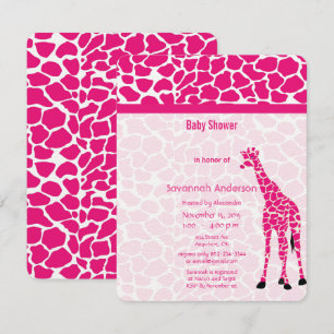 Invitación Giraffe Baby Girl PINK Patrón moderno Baby Shower