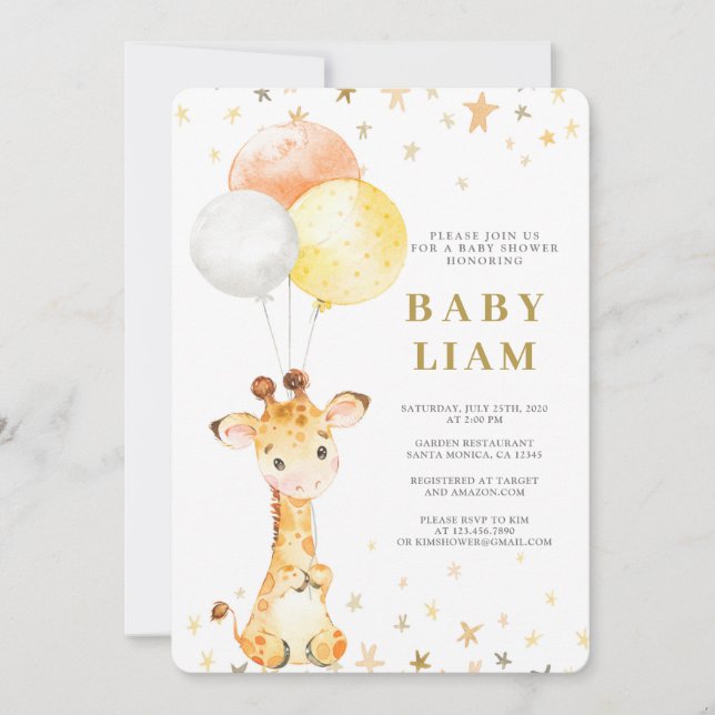 Invitación Giraffe Baby Shower (Anverso)