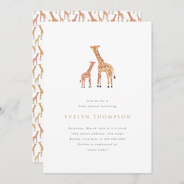 Invitación Giraffe Baby Shower (Anverso / Reverso)