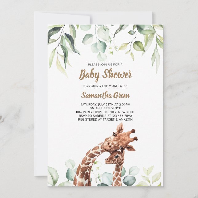 Invitación Giraffe Baby Shower (Anverso)