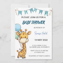 Invitación Giraffe Baby Shower - Boy