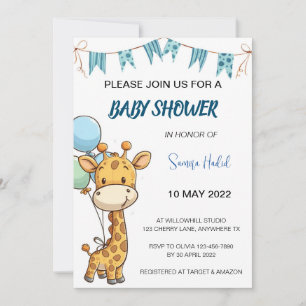 Invitación Giraffe Baby Shower - Boy