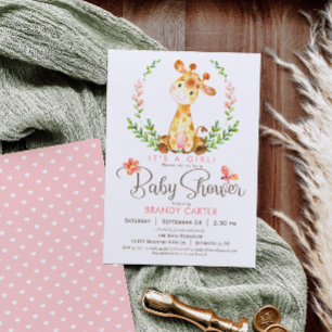Invitación Giraffe Baby Shower, Chica