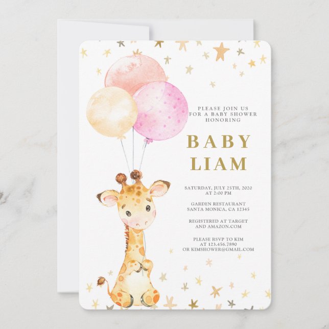 Invitación Giraffe Baby Shower chica (Anverso)