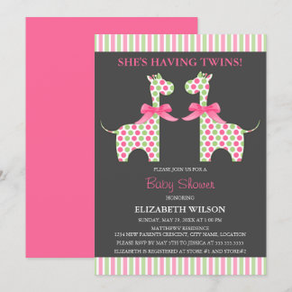 Invitación Giraffe Baby Shower, Chica gemelo