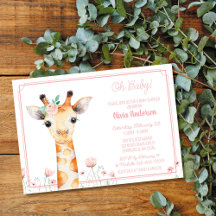 Giraffe Baby Shower Invitación, Giraffe Chica Rosa